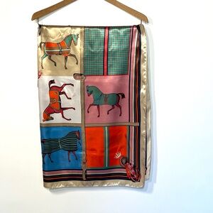Horse print scarf satin 35x35. Equestrian. Horse show multicolor